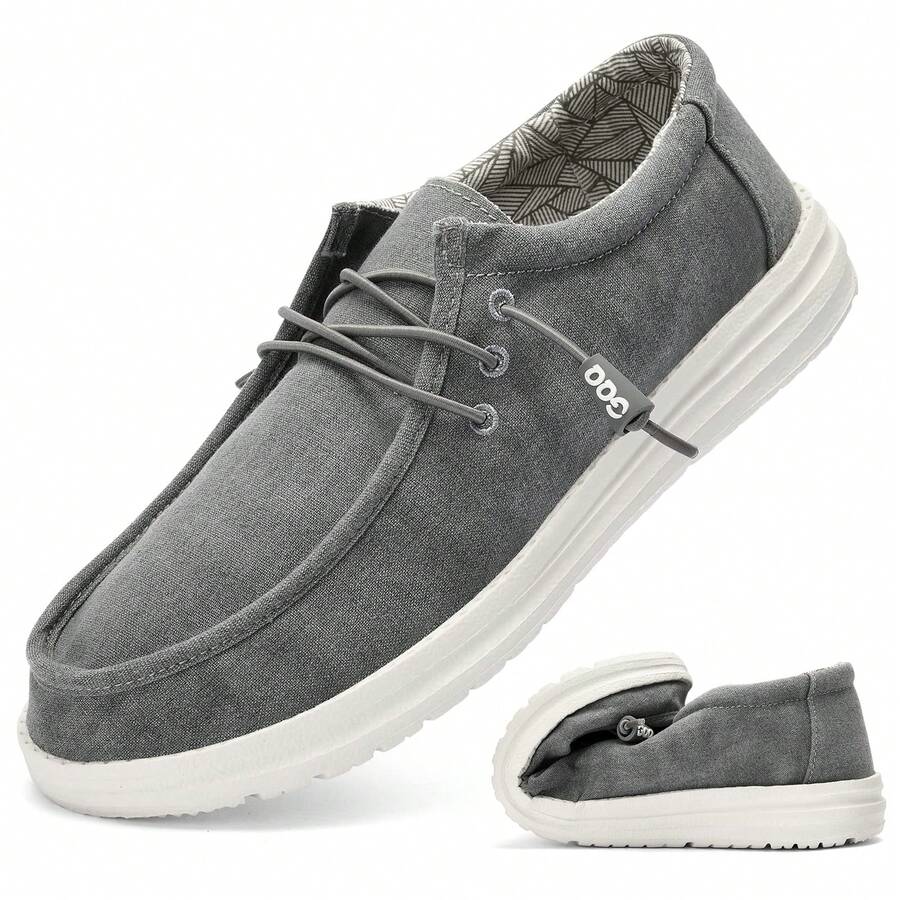 Mens Slip-On Loafers Walking Shoes - Casual Men Boat Shoes Canvas Lightweight Softsole Comfortable Walking Shoes - Light Grey - View 1