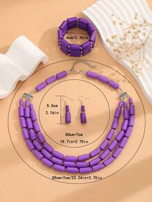 4入組新款ABS高仿珍珠蛇骨多層項鍊耳環手鍊套裝，適用於女士母親、伴娘、新娘、舞會、宴會、節日珠寶禮品 - 紫色 - 查看 4