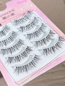 5對/組貼片式假睫毛,卡通風格戲劇化的外觀,柔軟自然的捲翹度,極輕薄的莖,適用於日常化妝 - 黑色 - 查看 5