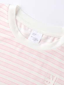 Annil Boys And Girls' Spring And Autumn Striped Modal Home Furnishing Two Piece Set - Pink - View 4