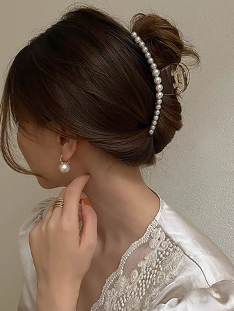 1pc Cute Large Size Faux Pearl Sweet Style Hair Clip Suitable For Daily Use Elegant Tiaras Hair Claws Claw Clips Hair Clips Hair Jaw Clip Hair Clamps Hair Clutch Hair Catcher Clip, School Stuff, College, Pearl Hair Accessories Fall Winter For Vacation Outfits Woman