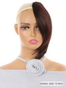 Extensión de cabello con flequillo lateral barrido sintético, clip para extensión de cabello con flequillo lateral, color de cabello marrón resistente a altas temperaturas - Dark Brown - Ver 5