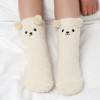1 Pair Cute Animal Series Socks (Corgi, Panda, Rabbit, Bear, Dinosaur) For Kids Aged 3-16 Yrs, Warm Coralline Velvet Floor Socks For Autumn/Winter