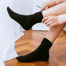 5 雙女童加厚羊毛保暖襪子,聖誕禮物,柔軟舒適圓襪,兒童時尚襪子