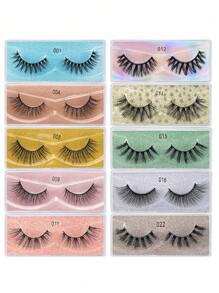 10Pairs Of Natural Cross Full Mixed Style False Eyelashes,Thick Curling Fluffy Eyelashes For Party Use Manga Eyelashes,Travel Essentials - 黑色 - 查看 3