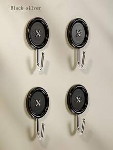 4pcs No Drilling Bathroom Hooks, Towel & Key Hook, Wall Hangers - Black and White - View 2