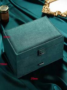 多層絨面珠寶盒帶抽屜,戒指墊,耳環插槽,可鎖定的珠寶收納盒,適用於項鍊手鍊耳環戒指收納 - 綠色 - 查看 2