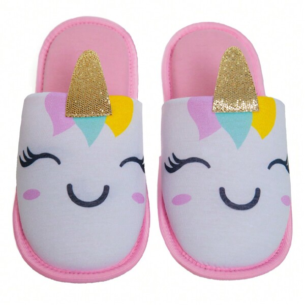 Chinelo de Quarto Feminino Unicórnio em Meia Malha - Pantufa Comfort
