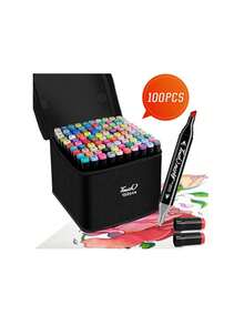 Marcadores Plumones Punta Con Punta De Pincel, 100 Colores - Negro - Ver 1