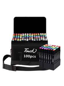 Marcadores Plumones Punta Con Punta De Pincel, 100 Colores - Negro - Ver 2