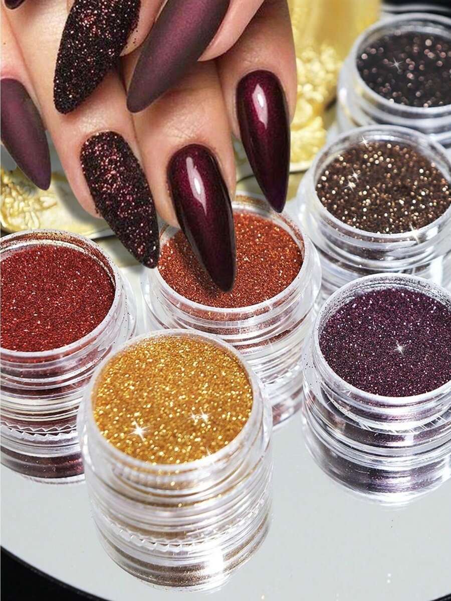 6pcs/Set Shiny Nail Art Glitter Powder Decoration Supplies Nail Art Accessories - Multicolor - View 1