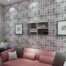 Thicken Bohemian Pattern Wallpaper Peel and Stick Blue Pink Black Grey Matte Mexican Moroccan Self-adhesive Contact Paper Vinyl Wrap Colorful Wall Tile Sticker for Kitchen Island Countertops Walls Decor