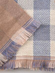 1pc Women's Plaid & Flower Patterned Double-sided Tassel Faux Cashmere Warm & Fashionable Scarf Shawl For Everyday Use - Multicolor - View 9