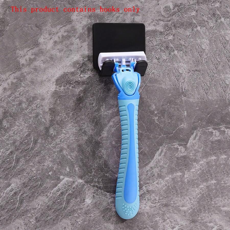 1pc Wall-mounted Razor Storage Holder With Multifunctional Hooks For Kitchen, Bathroom, Keys - Black - View 1