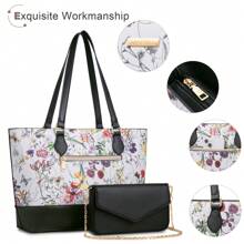 UKEIN Handbag Set, Purse Sets For Women, Tote Bag 4 Pcs, Fashion Purse Sets Women's Handbags The Tote Bag Handbags Sets - 花&黑 - 查看 4