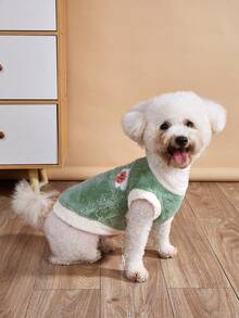 1 件卡通印花宠物连帽衫，带厚保暖衬里，适合猫狗的冬季服装 - 綠色 - 查看 3