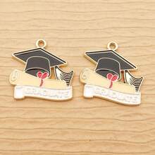 4pcs Graduation Hat Charm For Jewelry Making Enamel Pendant Zinc Alloy Gold Plated - Multicolor - View 4