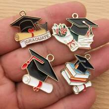 4pcs Graduation Hat Charm For Jewelry Making Enamel Pendant Zinc Alloy Gold Plated - Multicolor - View 7
