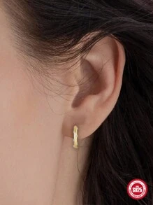 1 對交叉單排 S925 純銀女士經典首飾圈形耳環 - 金色 - 查看 2