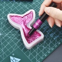 1pc Pearl Powder & Sparkling Powder Cushion Mirror Powder Pen, Perfect For Diy Crystal Glue, Silicone Moulds, Slime Crystal Clay, Mermaid Glitter, Nail Art And Other Artistic Creations - Blue - View 4