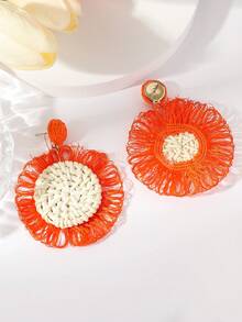 1對波西米亞風格手工向日葵&編織竹藤耳環,適合女性的日常配飾珠寶 - D - 查看 7