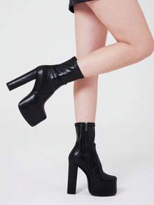 Fashion Women GO GO Boots Chunky High Heeled Ankle Platform Shoes Luxury Elegant Sexy Lady Motorcycle Boots - màu đen - Xem 3
