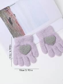 1對冬季新款兒童手套,男女嬰兒暖和厚實的五指全指防寒心型手套,紫色 - 紫色 - 查看 3