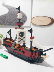 Diy航海船積木玩具組海盜船冒險創意船海島風暴船三維拼裝益智玩具收藏模型最佳生日禮物聖誕禮物一件 - 彩色 - 查看 3