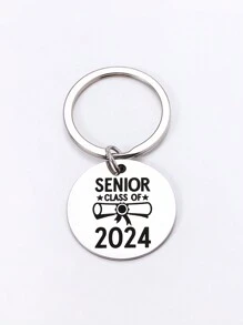 1pc Women's New Keychain 2024 Graduation Season Gift Stainless Steel Engraved Class Pendant Keychain Friendship Gifts - Silver - View 5