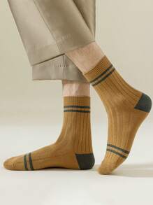 5 双男士简约条纹舒适透气及膝袜，适合校园风格 - 彩色 - 查看 10