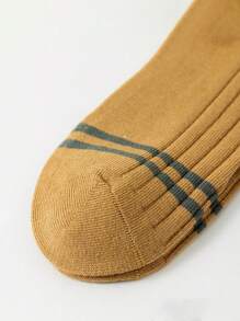 5 双男士简约条纹舒适透气及膝袜，适合校园风格 - 彩色 - 查看 3