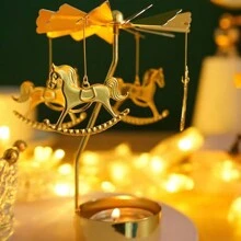 Dreamlike Rotating Candle Holder, Metal Romantic Artware Carousel Shaped Rotating Candlestick, Gold - Gold - View 4