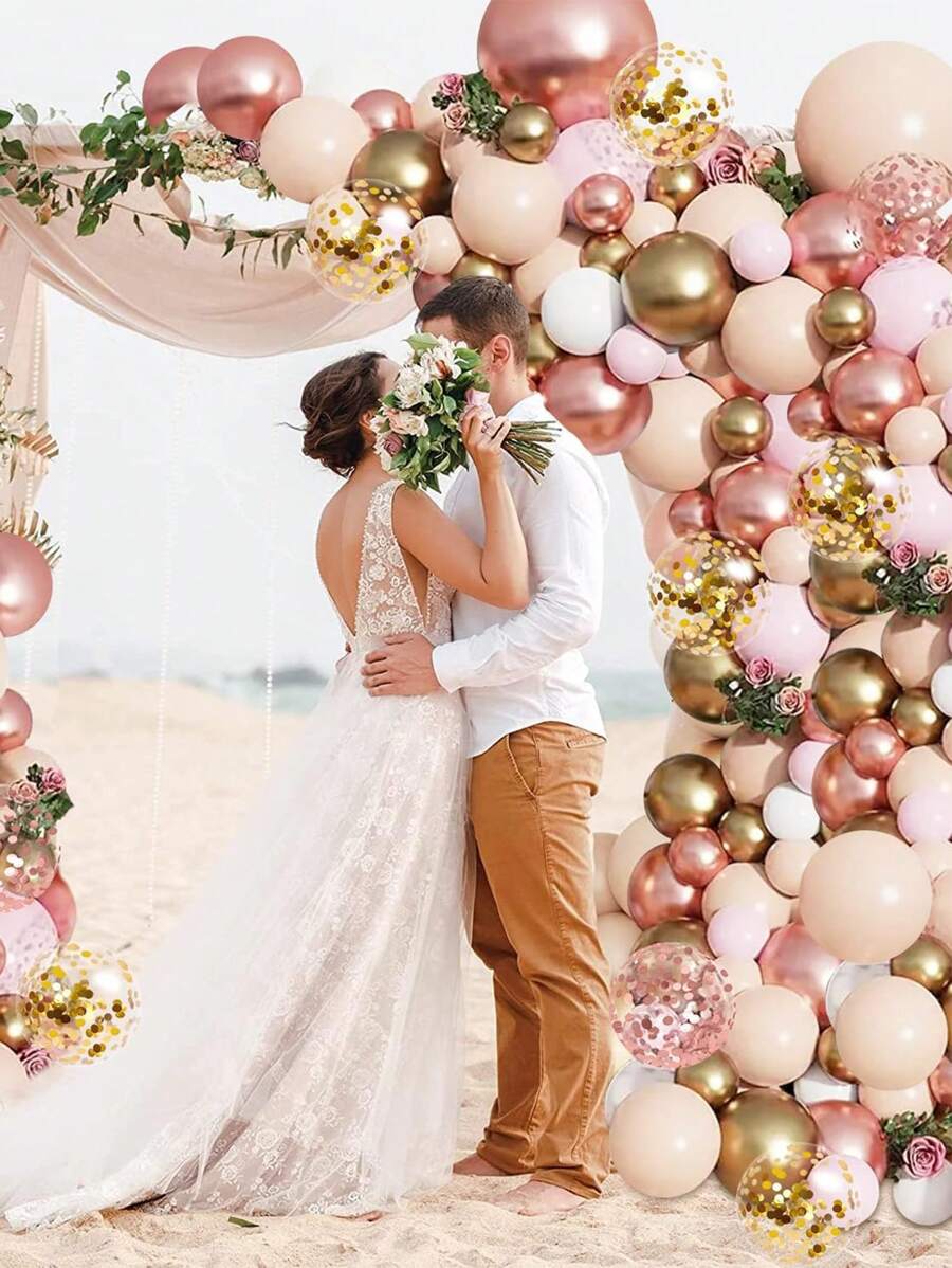 145入組粉紅色和玫瑰金彩球花環套件：完美適用於婚禮、生日、嬰兒派對、周年紀念日和畢業慶祝！ - 彩色 - 查看 1