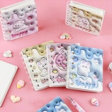 适合小学生使用的可爱兔子 3D 口袋笔记本，快乐兔子笔记本，极具吸引力且便携的侧翻螺旋装订笔记本 - 彩色 - 查看 4