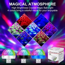 USB迷你燈球派對燈，聲控DJ舞臺閃光燈，便攜式LED汽車環境燈，適用於派對、卡拉OK、酒吧、戶外音樂節、露營等場合（1件裝-Android/Apple/Type-C 界面可選）