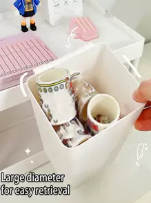 1pc Storage Bin Case Basket Waterproof Space-Saving Strong Load Bearing Mini Hanging Plastic Desktop Kitchen Supplies - White - View 5