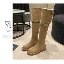 Women's Snow Boots Retro Style Thick Bottom Warm Thermal Lined Knight Boots Long Boots Women's Knee High Boots - Apricot - View 3