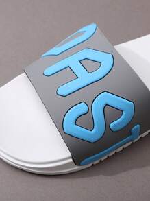 Men's Ins Letter Printed Beach Slippers, Couples, Thick Soles, Anti-Slip, Wear-Resistant, Home Indoor/Outdoor Flip Flops, Plus-Size - Blue - View 10