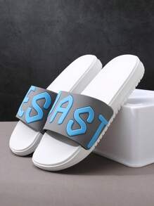 Men's Ins Letter Printed Beach Slippers, Couples, Thick Soles, Anti-Slip, Wear-Resistant, Home Indoor/Outdoor Flip Flops, Plus-Size - Blue - View 9