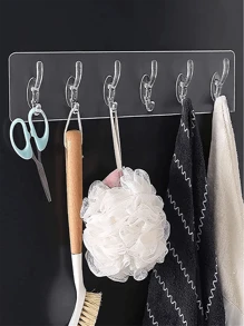 Transparent Adhesive Coat Rack Wall Mounted 6 Standard Hooks Wall Coat Rack Hangers For Bathroom Kitchen Closet Organizer - primary color - View 2