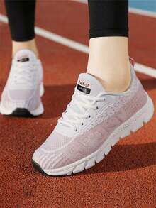 Zapatillas Deportivas Casuales Para Mujer De Primavera Y Otoño Con Tacón Bajo Y Grandes, Cómodas, Livianas Y Transpirables, Con Suela Plana Y Cordones - Rosa Pálido - Ver 8