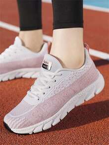 Zapatillas Deportivas Casuales Para Mujer De Primavera Y Otoño Con Tacón Bajo Y Grandes, Cómodas, Livianas Y Transpirables, Con Suela Plana Y Cordones - Rosa Pálido - Ver 9