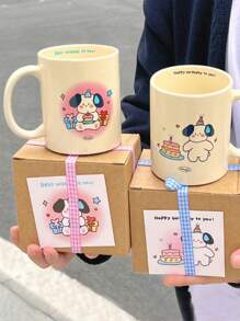 1pc Large Capacity Ceramic Milk Breakfast Couple Mug (Multi-Color One Size, Random Theme Pattern) - Multicolor - View 4