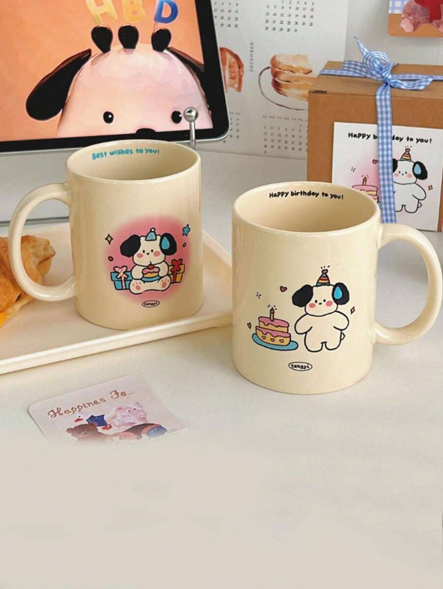 1pc Large Capacity Ceramic Milk Breakfast Couple Mug (Multi-Color One Size, Random Theme Pattern)