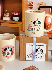 1pc Large Capacity Ceramic Milk Breakfast Couple Mug (Multi-Color One Size, Random Theme Pattern) - Multicolor - View 5