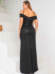 Vestido Longo Brilhante Lurex Ombro A Ombro. - Preto - Visão 2