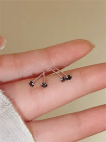 CHOSHILAR 4 Peças Conjunto de Brincos de Zircônia Cúbica Preta, Brincos Pequenos Versáteis de Estilo Coreano Minimalista, Brincos Delicados para Uso Diário de Mulheres, Presente para Você - Preto - Visão 5