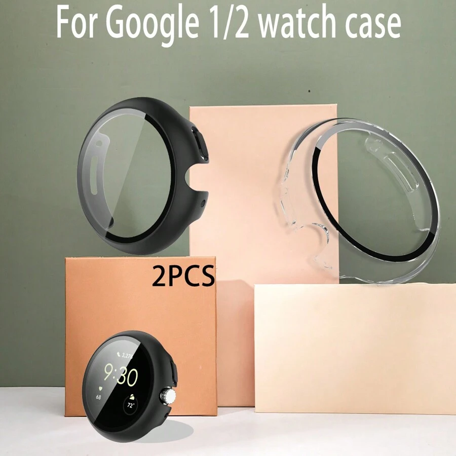 2 Vỏ bảo vệ tương thích với Pixel Watch1/2, Vỏ máy tính có kính cường lực bảo vệ màn hình - màu đen - Xem 1
