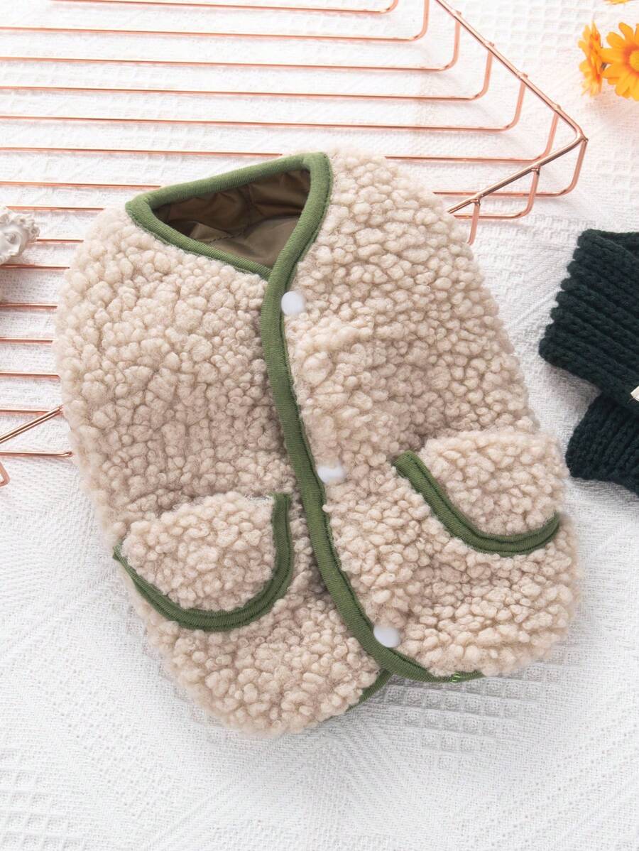 1pc Plush Pet Coat, Winter Dog Coat Pet Clothes For Small Medium Dogs & Cats - Multicolor - View 1