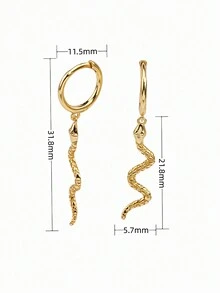 一对优雅的S925/925纯银蛇形水滴耳环，女士珠宝，周年纪念礼物，精致珠宝 - 金黃色 - 查看 4